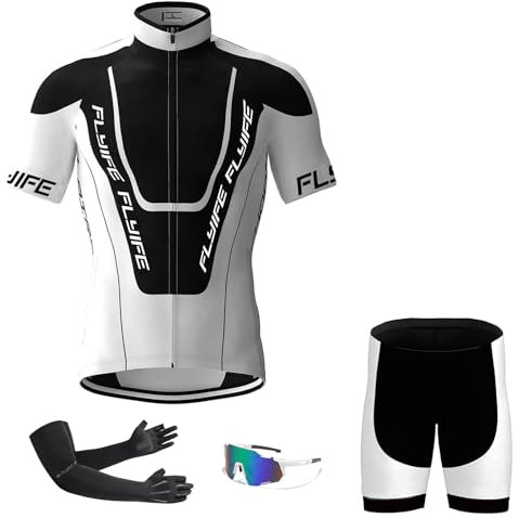 Herren Kurzarm Fahrrad Trikot Set,2024 neu Radtrikot Set Herren Kurzarm mit Atmungsaktiv Schnell Trocknend Radtrikot Mit 9D Sitzpolster +Inklusive Fahrradhandschuhe, Fahrradbrille (TYP-5,2XL)