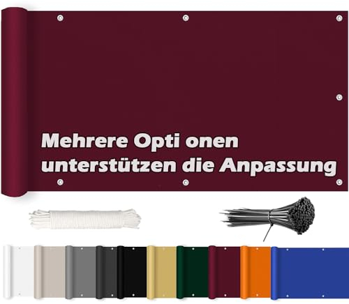 ROBAG Sichtschutz Balkonabdeckung 200x350cm, Balkon Verkleidung, Windschutz Sonnenschutz, 100% Privatsphäre für Gartenanlagen, Camping und Freizeit - Weinrot
