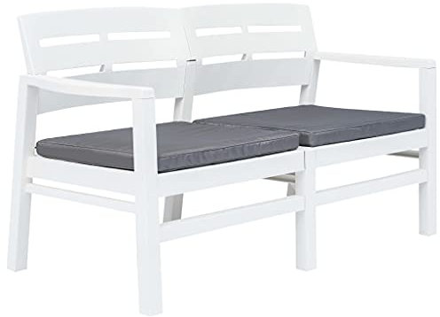CKioict Terrassenstuhl Outdoor-Freizeitstuhl Gartenmöbel 2-Sitzer-Gartenbank mit Kissen Weiß 133 cm KunststoffFür Garten, Hinterhof, Rasen