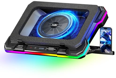 KeiBn Gaming Laptop Cooling Pad, Laptop Cooling Stand with 5.5inch External Cooling Fan, Rapid Cooling Laptop 15.6-19.3inch, Infinitely Variable Speed, 8 Height Stands, 4 USB Ports