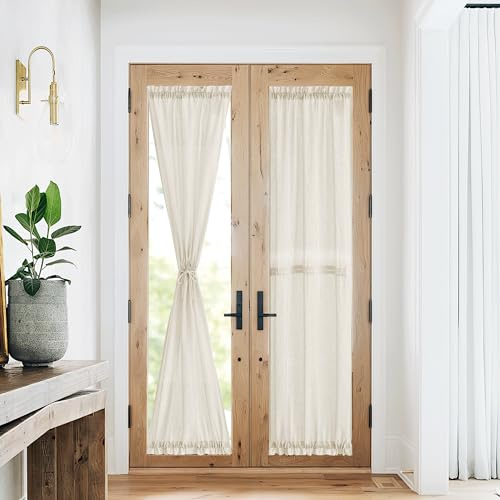 NICETOWN Rideau de porte pour entrée, porte-fenêtre avec embrasse à cordon pour porte avant et arrière, passe-tringle, pare-soleil rustique pour salon, chambre à coucher, 1 panneau, 66 cm de large x