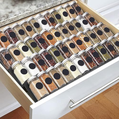 USENG Porta Especias Cocina Spice Rack,Sistema Organizador Estanteria Especias Cocina Negro de 8 Piezas Que Se Extiende De 33,5 cm a 67 cm,Estanteria Especias Organizador de Cocina Armario Encimera