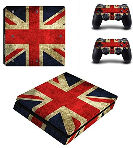 Vinyl-Aufkleber für Sony Playstation 4 Slim Konsole und 2 Controller (Flaggen UK)