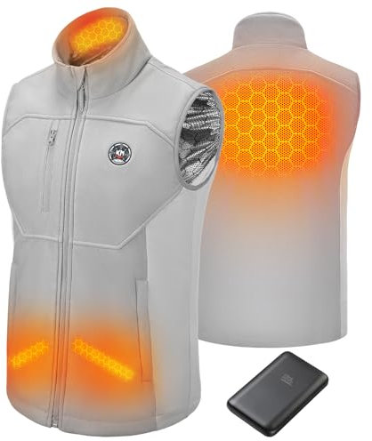 KEMIMOTO Gilet Riscaldato Uomo Donna, Giubbotto Riscaldato con Funzione Scaldamani, Gilet Termico Uomo con Batteria da 10000 mAh, per Sci Pesca Moto Escursionismo