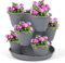 Greenfields 3 Tier Stackable Herb, Flowers, Vegetable, Berry Planter - Indoor or Outdoor Stackable Weather Resistant Planters - Tri-Pot Strawberry Vegetable Patch (Charcoal)