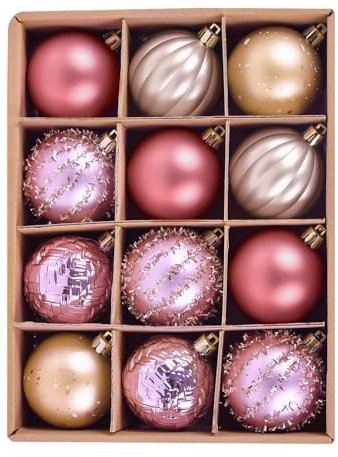 Beinhome Weihnachtskugeln 12 TLG. 6cm Plastik Christbaumkugeln Set Christbaumschmuck für Weihnachtsbaum Dekoration Weihnachtsdeko Hausdeko Elegant Thema Rosa Gold
