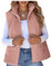 Saklifuo Gilet matelassé sans manches en velours côtelé à col montant pour femme, rose, S