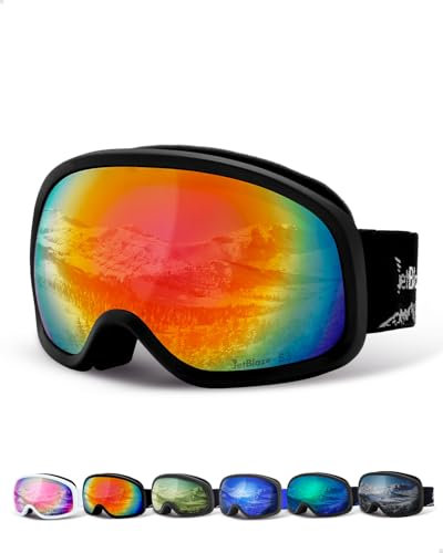 JetBlaze Skibrille Herren Damen Unisex OTG Skibrille für Brillenträger Schneebrille Anti Nebel UV Schutz Snowboardbrille Ski Goggles für Skifahren Kompatibler Helm Sphärisch Verspiegelt Rot Linse