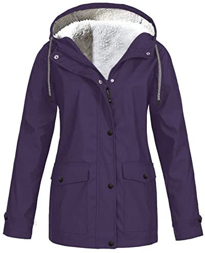 Mrat Veste Manteaux pour femme - Veste doublée en polaire - Veste imperméable coupe-vent à capuche - Parka d'hiver chaude - Coupe-vent - Tenue d'extérieur - Grande taille S à 5XL, Violet #01, L