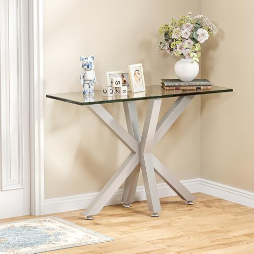 sumatos Metall-Konsolentisch, 76,2 cm, moderne Schreibtischbeine für Marmor, Glas, Holzplatte, robuste Sofatischbeine für Flur, Eingang, Wohnzimmer, Büro, 88,9 x 40,6 x 76,2 cm (L x B x H) (Silber)