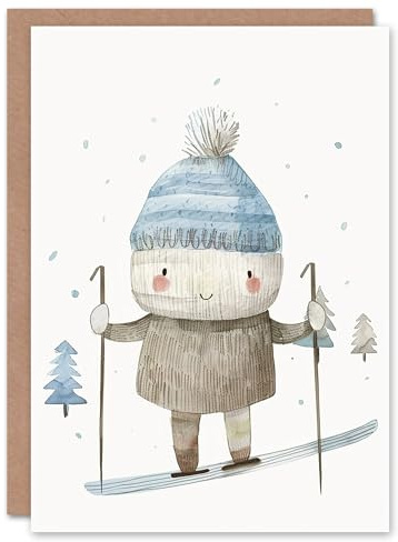 Artery8 Cute Ragdoll Skiing Snow Winter Ski For Child Kids Xmas Festive Christmas Card