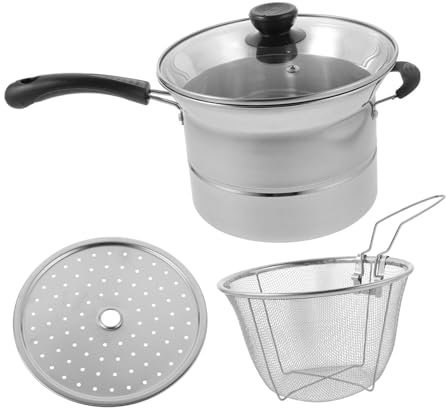 MOLUCKFU Spagettitopf Edelstahl Mit Sieb Frittiertopf Für Pommes Frites Fisch Gemüse Steak Hühnchen Kleiner Topf Mit Griff Für Suppen Nudeln Braten Multifunktional Zum Kochen Und Dämpfen