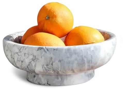 OZLMC Natural White Marble Bowl with Grey Veins Large Decorative Bowl for Home Decor,Entryway, Fruit Display, Key Holder, Centerpiece (10.2 Diameter)