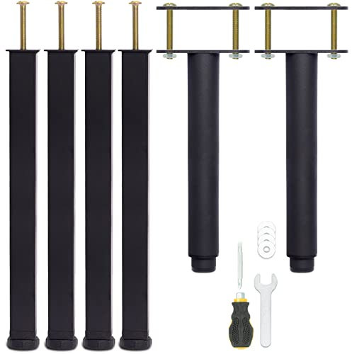 Pied de Lit 35 cm à Visser, Pied Sommier à Lattes Universel, Reglable en Hauteur, Metal, Carré + Rond, Boulons M8, pour le Cadre Métallique d’un Sommier Adulte, Noir, Lot de 6 (4 Latéraux + 2 Central)