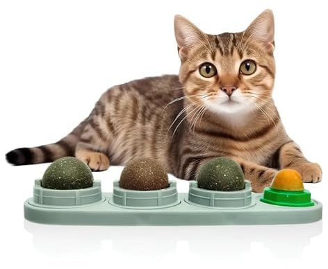 al badil - Juego de 4 bolas de hierba para gatos giratorias | Juguete natural y comestible | Relajación, higiene y placer sin fin