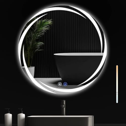 Mursche Badezimmerspiegel mit Beleuchtung Badspiegel Rund - Runder 70cm LED IP44 Spiegel mit Touch Dimmbar mit Licht Beschlagfrei Rundspiege Beleuchtet Bad für WC Badezimmer