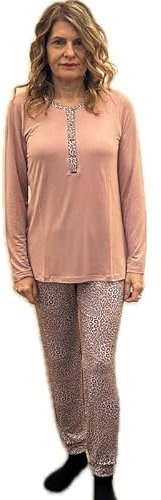LORMAR Pigiama donna in viscosa elasticizzata pantalone maculato art. mad652590-48, Rosa antico