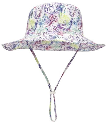 Malaxlx Unisex Kleinkind Sonnenhut Lila Blume Fischerhut Kinder Sommerhut Breiter Krempe Strandhut für 2-6 Jahre Mädchen Jungen