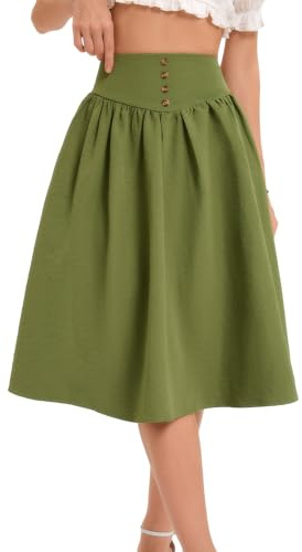 Bbonlinedress Grünes Rock Damen a Linie Faltenrock Knielang Röcke Casual Hohe Taille Midirock Basic Tellerrock Swing Freizeitrock Army Green M