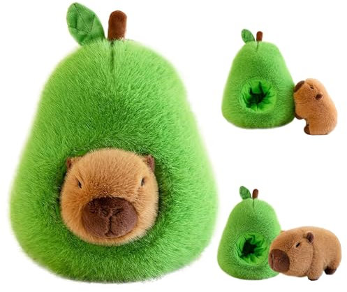 LHOEST Avocado Capybara Plüschtier, groß, 35 cm, Avocado Capybara, Plüschtier, groß, Cartoon, Plüschtier, Spielzeug, Geschenk für Jungen und Mädchen, niedliches Wasserschwein, Plüschspielzeug
