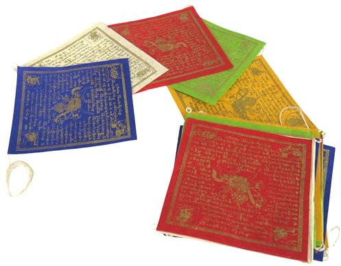 String of Lokta Paper Prayer Flags 11 x 11 cm from Nepal - Length approx. 360 cm