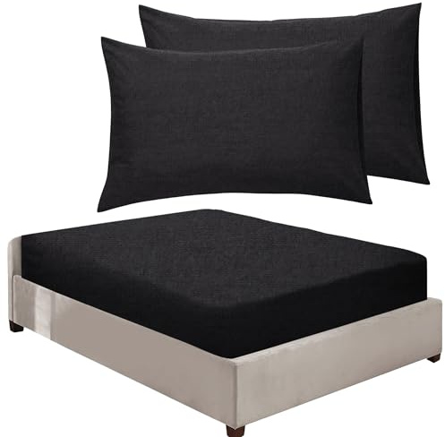 100% Brushed Cotton Flannelette 40CM/16 Extra Deep Fitted Sheets in 12 Colours (Black, Super King + Pillowcase Pair)