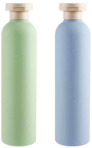 BOHUIZ 2Pcs 260ml Large Squeeze Bottles, Refillable Travel Containers Portable Leak Proof Bottles with Disc Top Flip Cap for Shampoo, Creams, Lotion, and Conditioner(Blue+Green)