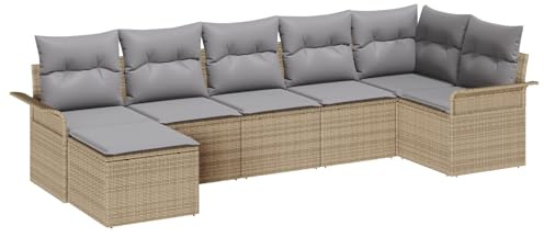 vidaXL 7-teiliges Garten-Sofa-Set mit Kissen in Beige und Hellgrau – Modular für Terrasse, Balkon, Lounges und Entspannung im Garten