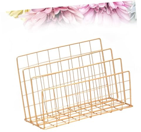 HOMSFOU Portariviste Scrivania in Ferro Dorato Design Moderno Organizer per Libri e Documenti Scaffale Compatto Stabile e Facile da Pulire Adatto per Ufficio e Casa