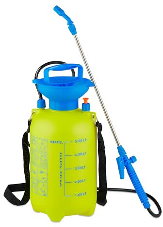 Relaxdays Pressure Sprayer with Lance, 5L, Adjustable Nozzle, Garden Care & Cleaning, Pump Spray Bottle, Yellow/Blue, 50% plastic, 5 litres