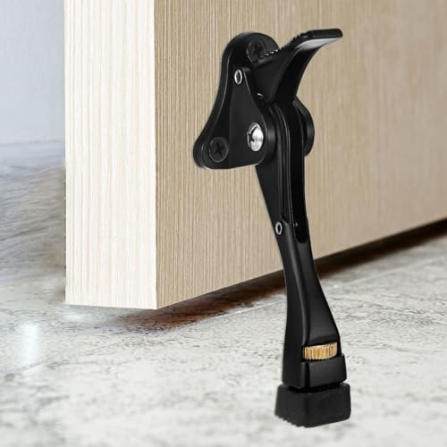 M METERXITY Kick Down Door Stop 4 Aluminum, Black | Adjustable Floor Holding Hardware, for Bedroom, Bathroom, Living Room, Door Stopper