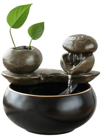 Vnook Fontana da Tavolo Circolare, Fontana da Tavolo con Acqua circolante, Ornamenti for fontane, fontane Decorative, Giochi d'Acqua for la scrivania, for Ufficio, inaugurazione, Decorazione(Gray)