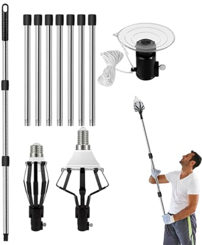 Light Bulb Extension Pole Changer - 13FT Household Light Removal Tool with Basket and Suction Cup,Non Slip Bulb Changer for Industrial Home Residential Chandelier Indoor Floodlight High Ceilings
