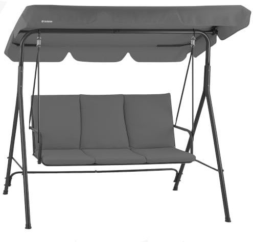 HinHocker Hollywoodschaukel 3-Sitzer mit Sonnendach | bis 250 kg belastbar | Schwingliege, Schaukelbank Outdoor | Gartenschaukel, Swing Chair | Softschaukel, Verandaschaukel, Outdoor Sitz (Grau)