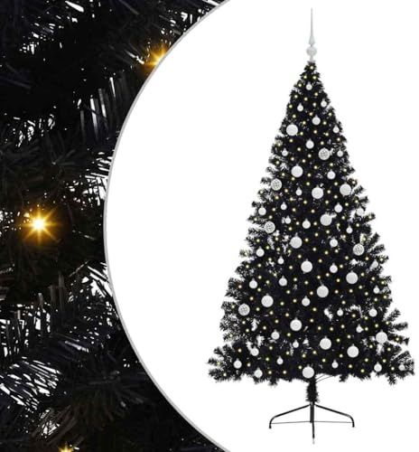 vidaXL Artificial Pre-lit Christmas Tree Black 180 cm PVC, Modern Cone-Shaped Outdoor Christmas Tree, USB Holiday Lighting, LED Display, Festive Seasonal Decor for Living Room Garden