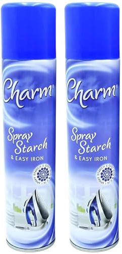 2 x Charm Spray Starch & Easy Iron 330ml – Unscented Aerosol, Crisp Professional Finish, Reduces Wrinkles Fast, Smooth Glide Formula for Shirts, Uniforms & Cotton Fabrics, Quick Dry Laundry Spray