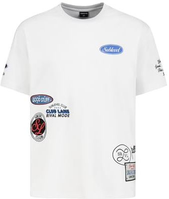 Sublevel Herren T Shirt mit Patches Stickereien im College Look Rundhals Kurzarm Baumwolle White XXL