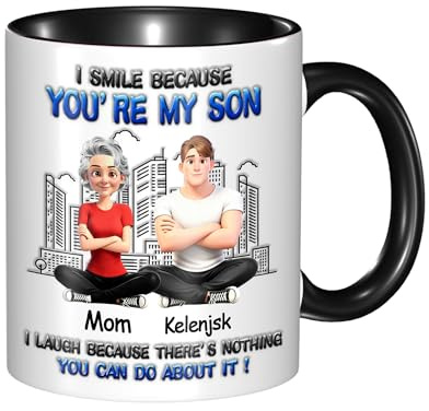 NOONATIVE Personalized to My Son Coffee Mug from Mom, Custom I Smile Because You're My Son Ceramic Cup with Names, Funny Father's Day Birthday Gifts for Sons from Mom Mummy Mama,06