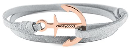 classygood. Anker Armband Classy Bracelet roségold, Alcantara-Leder Band grau für Damen/Herren