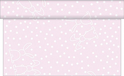 Sovie HOME Tischläufer Rabbits in Rosa aus Linclass Airlaid, 40x4,80m, 1 Stück, alle 30cm perforiert, Osterdesign mit weißen Punkten, Hasen, dekorativ, weiches Tischband