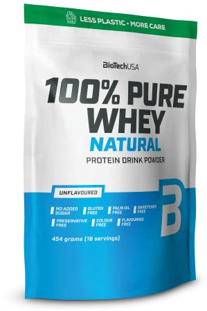 BioTechUSA 100% Pure Whey | Proteinpulver mit BCAA und Glutamin | Glutenfrei, Palmölfrei | 21g Protein pro Portion, 454 g, Geschmacksneutral