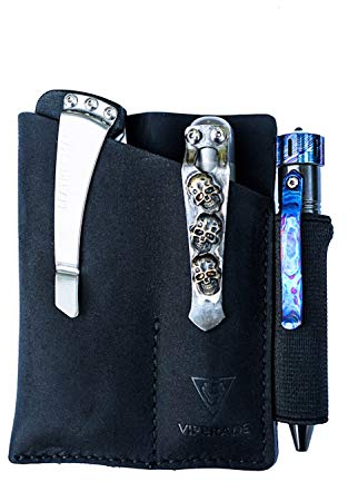 VIPERADE PJ12 EDC Leather Sheath, Multitool Sheath/Tools Holster/Knife Belt Sheath/Flashlight Sheath for Leatherman Multitools/Knife Sheath, Handmade Organizer Sheath with 2 Pockets - Black