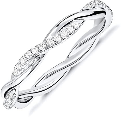 PAVOI 14K Gold Plated Cubic Zirconia Twisted Rope Eternity Band White Gold for Women Size 7