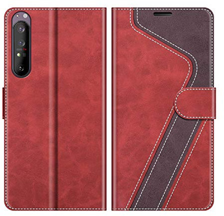 MOBESV Coque pour Sony Xperia 1 II 5G, Housse en Cuir Magnétique Fonction Stand Étui pour Sony Xperia 1 II 5G, Élégant Rouge