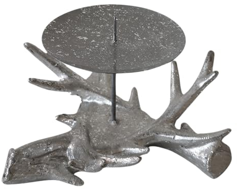 Deko Figur Hirschgeweih Silber Stumpenkerze Kerzenständer Kerzenhalter Dekoobjek