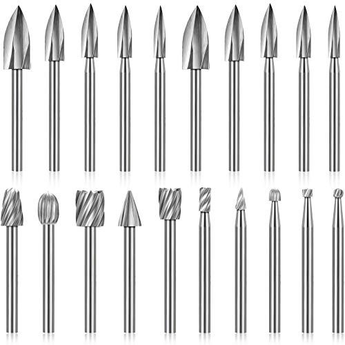 Lot de 20 forets pour sculpture sur bois comprenant des accessoires de perçage HSS et des fraises à bois en carbure HSS - Compatibilité universelle pour outils rotatifs, bricolage en bois