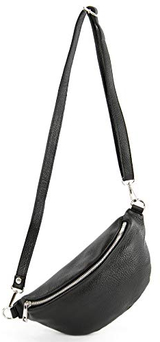 modamoda de T211 Damen Leder Bauchtasche Brusttasche Hüfttasche handmade in Italy, Farbe:Schwarz