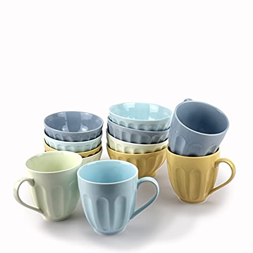 Vajilla completa desayuno colores - juego 12 piezas cuencos y tazas