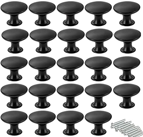 Kyrio 24 Stück Schubladenknöpfe, Möbelknöpfe, Schubladengriffe, Vintage Antik-Messing Möbelknöpfe, Runder Griff, Knauf für Schrank Schublade Küche Kommode Türen (24, Schwarz)