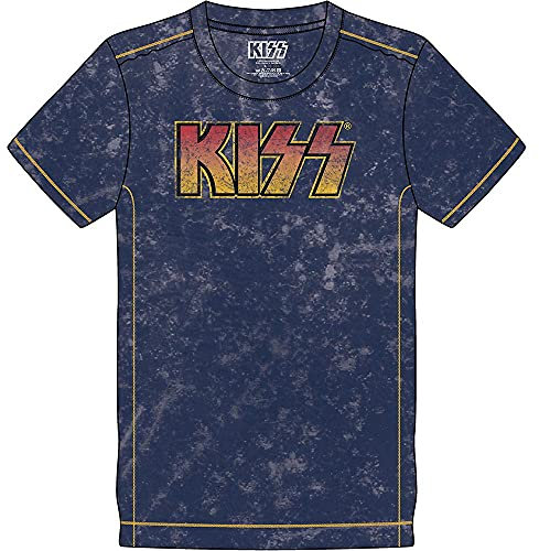 KISS T Shirt Classic Band Logo Nue offiziell Herren Navy Blau Snow Wash